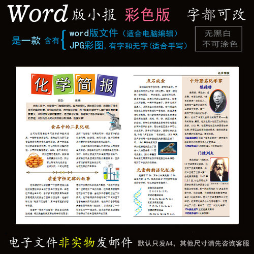 k043化学小报电子版word模版电脑手抄报自然科学化学简报 - 封面