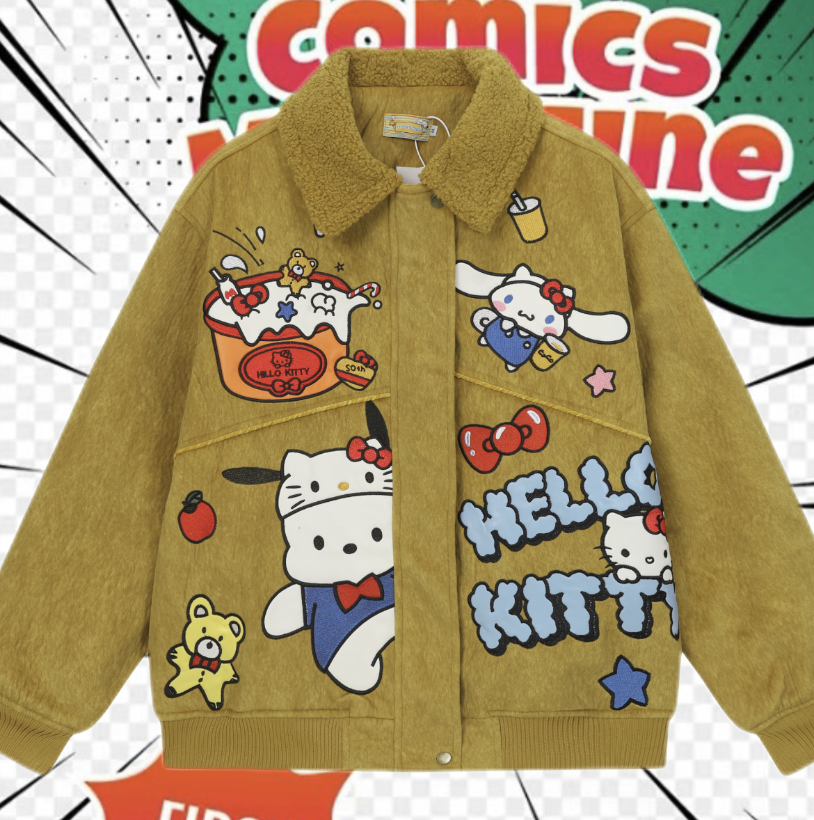 cattle赵大牛新款可爱童趣刺绣卡通米奇翻领牛仔外套男女同款棉服