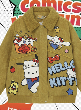 cattle赵大牛新款可爱童趣刺绣卡通米奇翻领牛仔外套男女同款棉服