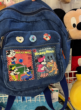 cattle赵大牛新款米奇美式童趣刺绣卡通复古拼色双肩包男女同款