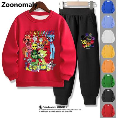 儿童套装2025新款春秋男童加绒红色卫衣两件套女童一体绒休闲冬装