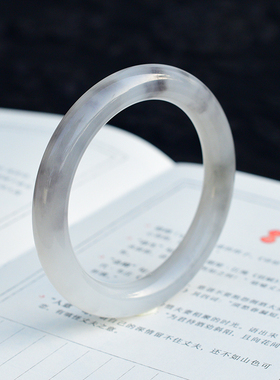 天然和田玉青海料烟紫手镯女款圆条紫白双色福镯58mm圈口古风水墨