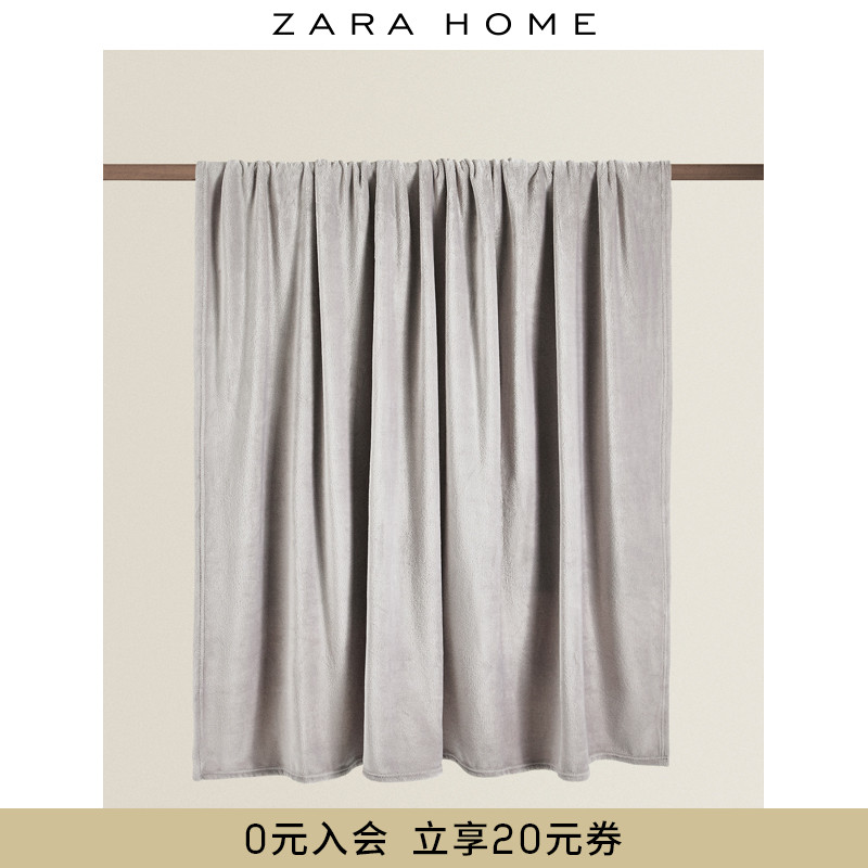 限2000张券zara home家用简约浅灰色皮草毛毯