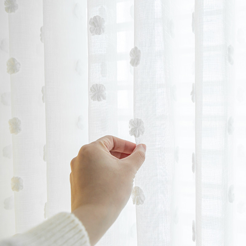 法欧雅北欧ins风毛球纱卧室飘窗儿童房简约现代韩式卡通白纱,居家布艺,定制窗帘,淘宝优惠券,粉丝福利购,淘宝优惠卷