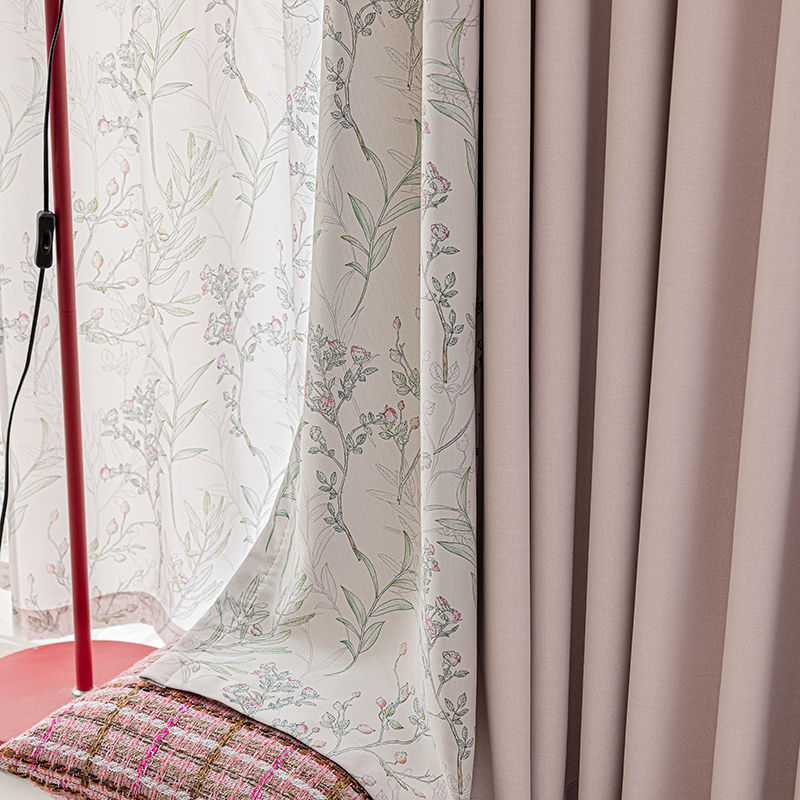法欧雅北欧田园风乐丽棉粉色拼接淡彩花果高遮光窗帘卧室客厅简约