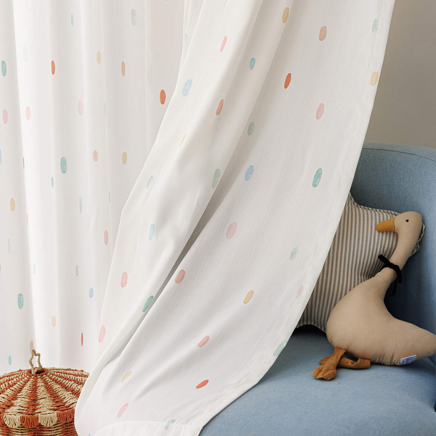 法欧雅韩式梦影纱多巴胺水彩波点透光不透人亦布亦纱奶油风卧室