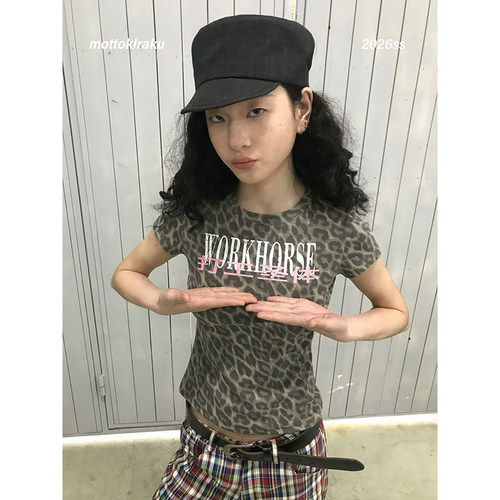 MottoKiraku打工圣体豹纹短袖T