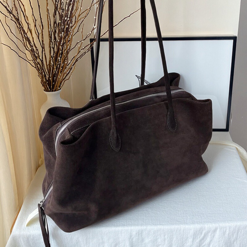 日本小众设计麂皮大容量保龄球包