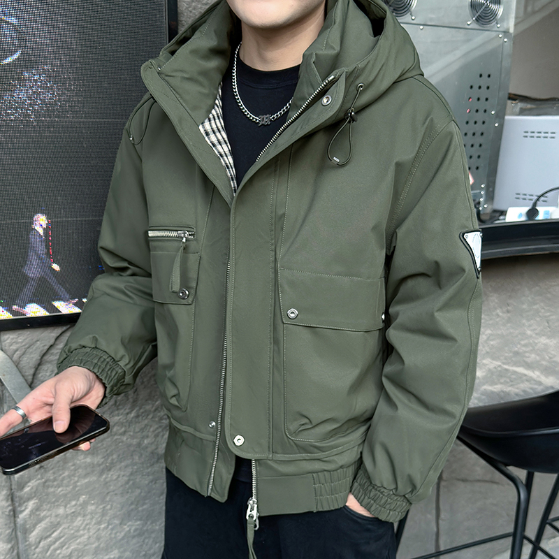 男装羽绒服 冬装外套休闲时尚潮流保暖短款连帽国标鸭绒羽绒外套