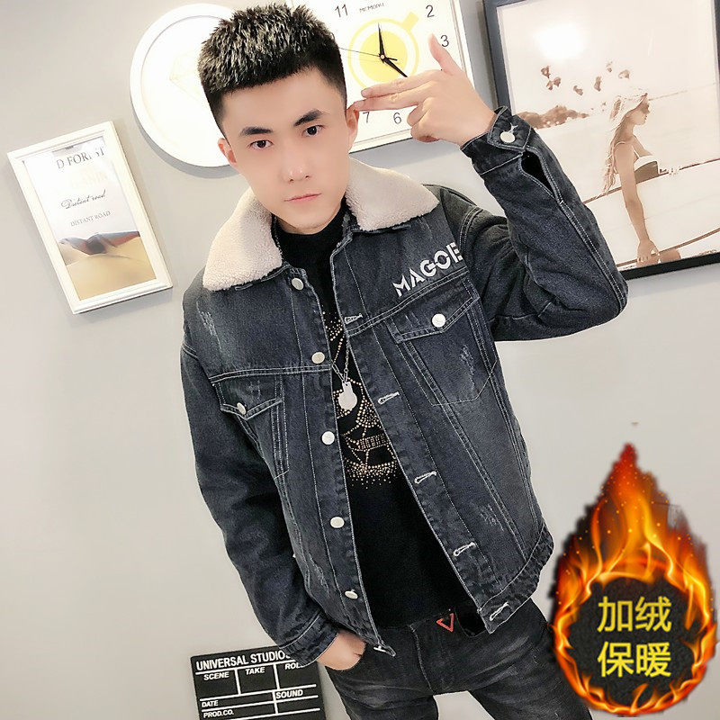 3可卸毛领刺绣牛仔衣加绒棉服社会小伙男棉衣外套C301B-NZ08图片