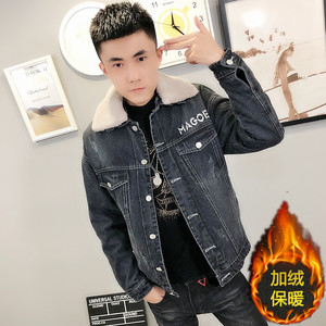 3可卸毛领刺绣牛仔衣加绒棉服社会小伙男棉衣外套C301B-NZ08图片