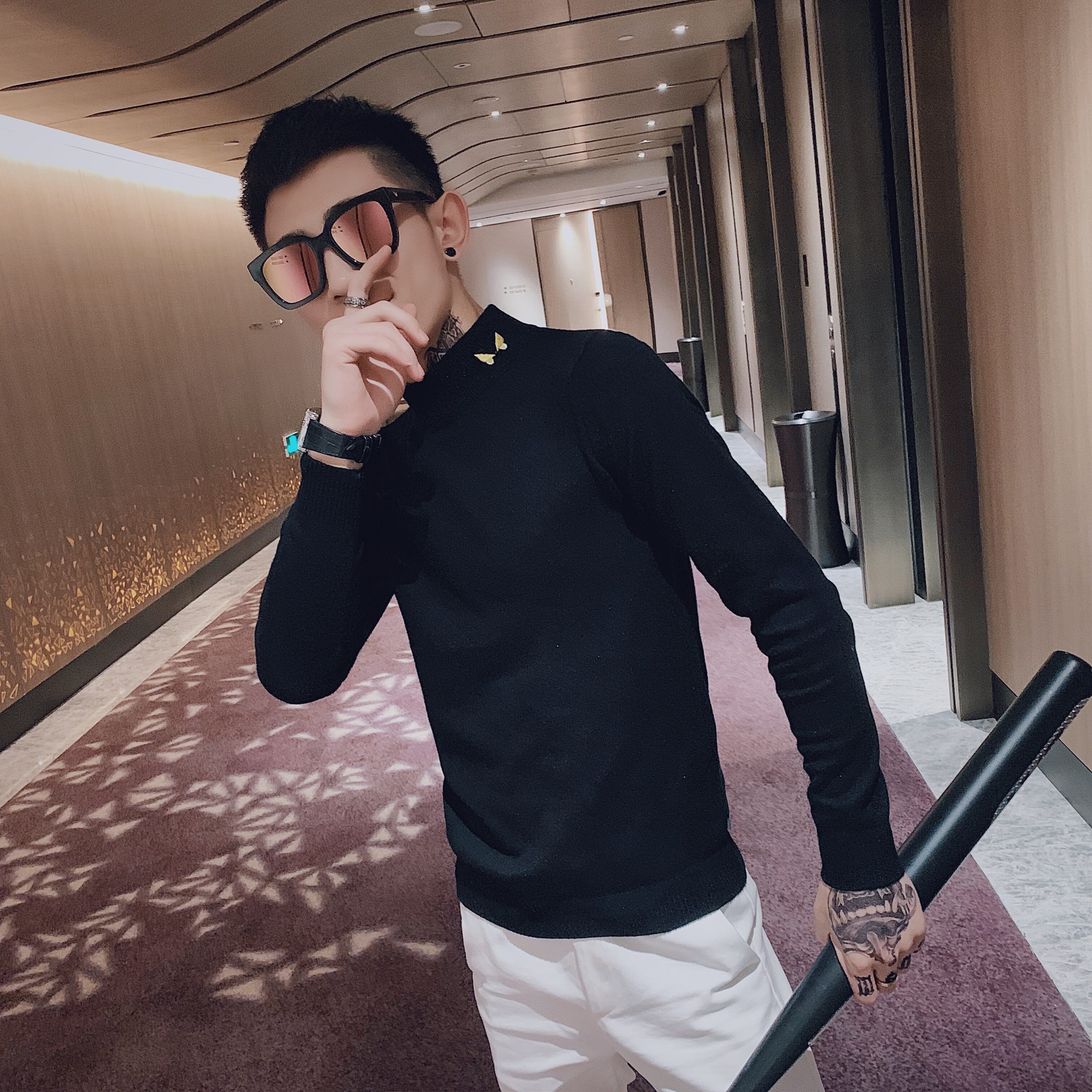 2社会小伙冬季针织衫毛衣男士刺绣半高领打底衫,男装针织衫/毛衣,电商C301B