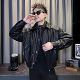 C301B-PY99-P168控228冬季男皮衣社会加绒假两件千牛仔领夹克外套，男装夹克，电商C301B