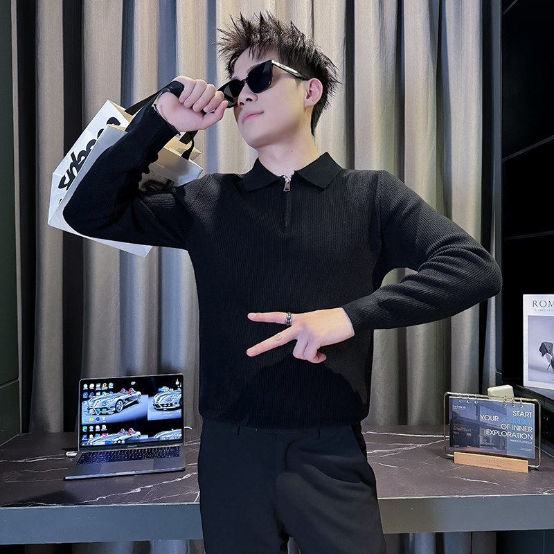 101B-MY107-P68秋冬社会毛衣翻领拉链修身男士休闲针织打底衫2,男装T恤,电商C301B