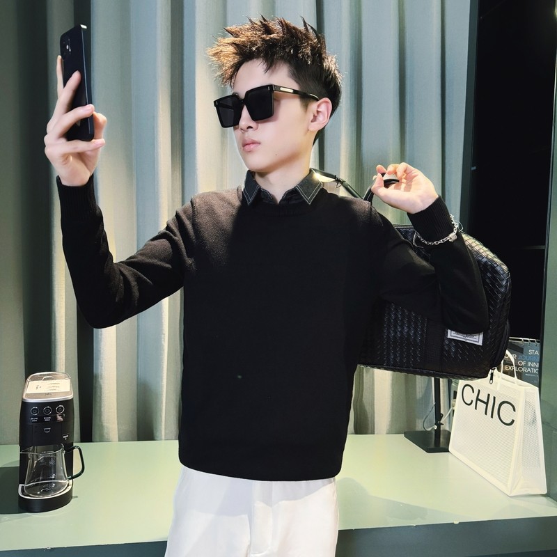 C301B-MY88-P78控108秋冬社会假两件毛衣衬衫领线衣修身男士针织2，男装针织衫/毛衣，电商C301B