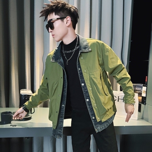 C301B-JK105-P118控158秋季牛仔拼接假两件夹克社会宽松男士外套2图片