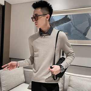 C301B-MY66-P75控105秋冬社会假两件毛衣衬衫领线衣修身男士针织4图片