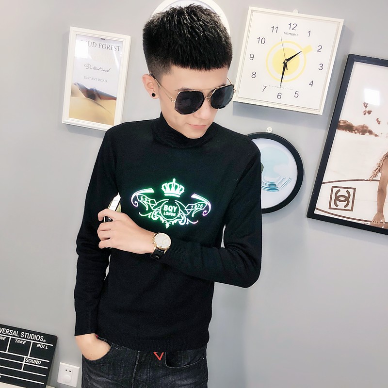 夜光印花针织衫毛衣冬季社会小伙男半高领打底衫C301B-MY19-P50，男装针织衫/毛衣，电商C301B