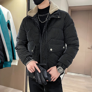 C301B-MF22-P138控178可斜卸毛领冬季PU皮棉服保暖棉衣潮男外套1