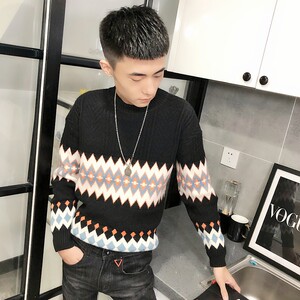 3冬季社会小伙针织衫复古加厚毛衣男圆领打底衫C301B-MY16图片