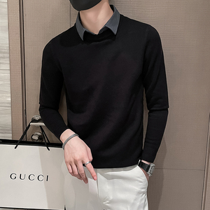 C301B-MY66-P75控105秋冬社会假两件毛衣衬衫领线衣修身男士针织1图片