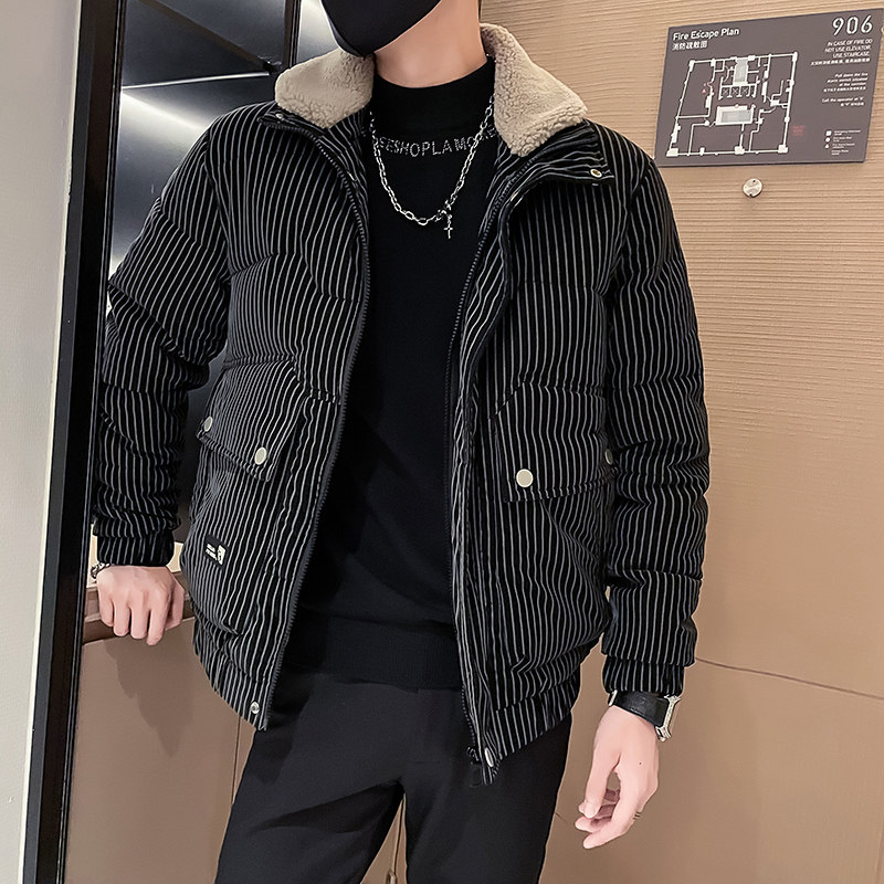C301B-MF22-P138控178可斜卸毛领冬季PU皮棉服保暖棉衣潮男外套,男装棉衣,电商C301B