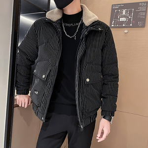 C301B-MF22-P138控178可斜卸毛领冬季PU皮棉服保暖棉衣潮男外套图片