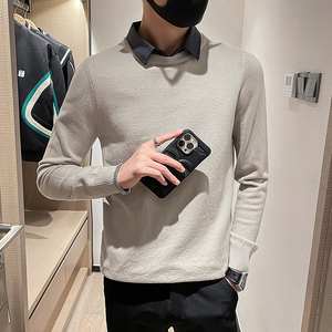 C301B-MY66-P75控105秋冬社会假两件毛衣衬衫领线衣修身男士针织1图片