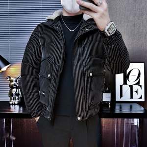 101B-MF22-P138控178可斜卸毛领冬季PU皮棉服保暖棉衣潮男外套3图片