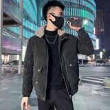 C301B-MF22-P138控178可斜卸毛领冬季PU皮棉服保暖棉衣潮男外套3，男装棉衣，电商C301B
