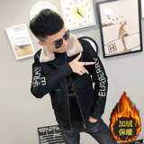 1冬季加绒毛领修身印花皮衣男社会小伙夹克外套301B-PY14-P130，男装皮衣，电商C301B
