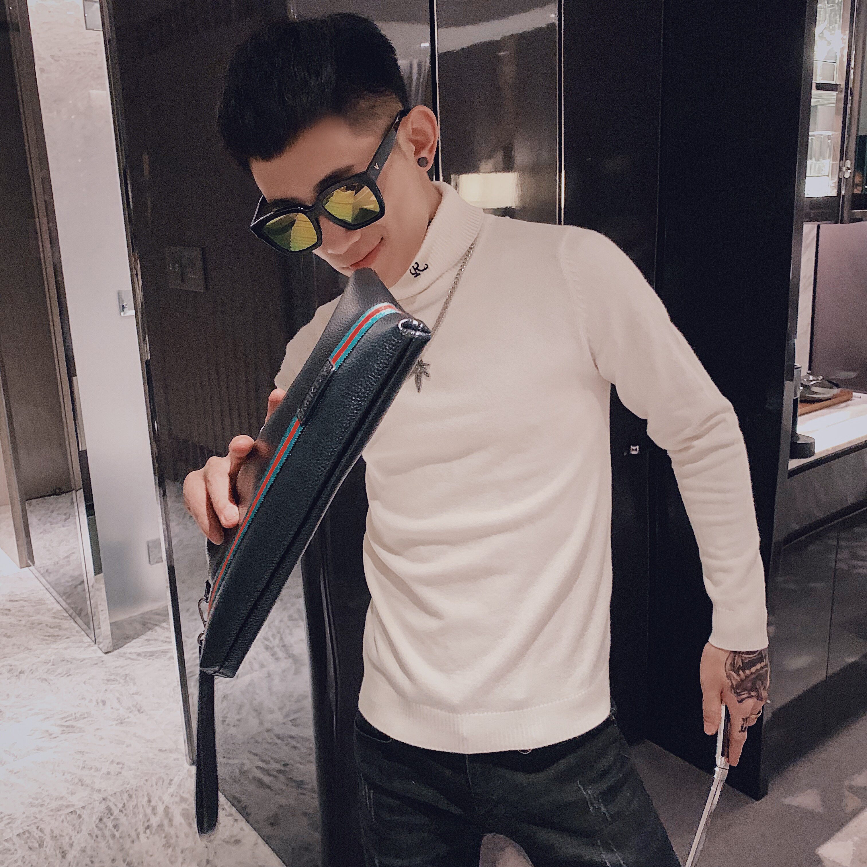 2秋冬男士社会小伙针织衫毛衣刺绣高翻领打底衫C301B-MY07-P40,男装针织衫/毛衣,电商C301B
