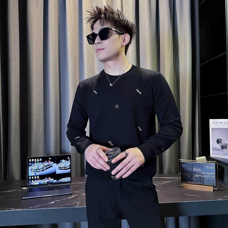 101B-MY102-P58秋冬社会毛衣圆领修身刺绣男士休闲针织打底衫1,男装T恤,电商C301B