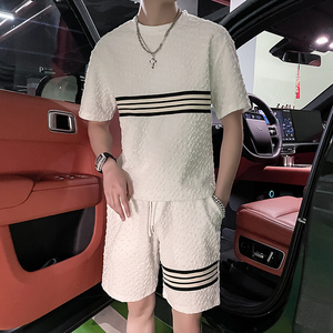 C301B-TZ11-特P80控110夏季男装社会风运动休闲T恤套装短裤两件套图片