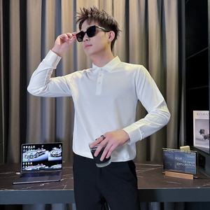 101B-CT01-P30春秋休闲纯色polo衫社会修身翻领T恤男2025长袖上衣图片