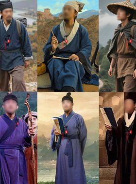 影视明朝男士汉服徐霞客同款棉麻书生诗人文人群演老百姓浪子古装