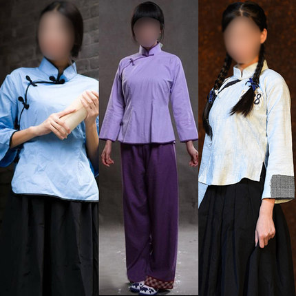影视古装民国女学生装五四青年服棉麻村姑古装丫鬟服白色学生装