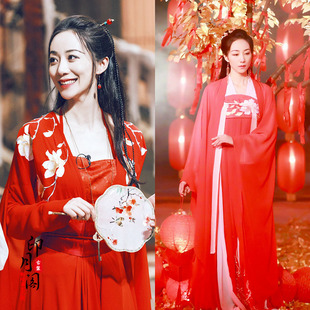 唐朝女古装襦裙红色仙女服古典舞舞蹈服飘逸女汉服女侠古装演出服