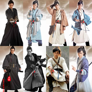 影视轩辕剑胡歌同款古装黑色棉麻武侠男剑客服侠客服破旧浪子古装