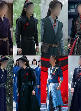 影视装肖同款男士汉服棉麻黑色武侠剑客服破旧江湖浪子侠客古装