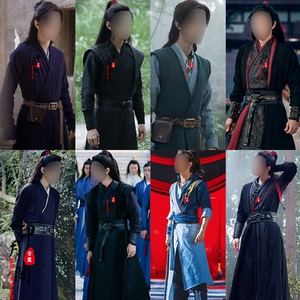 男士棉麻黑色武侠古装肖同款