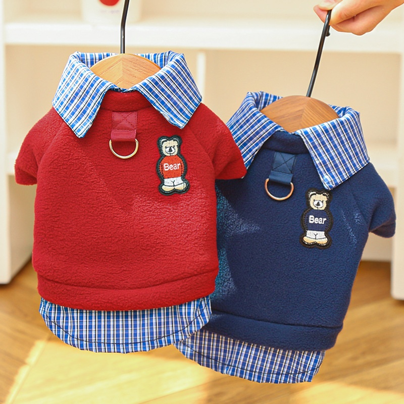 miu风学院风狗狗卫衣秋冬加绒比熊犬假两件猫咪宠物衣服饰用品熊