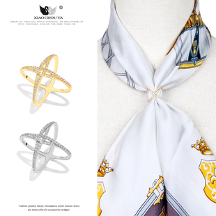 铜微镶锆石高档X型丝巾扣打蝴蝶结扣多功能飘带衣角固定扣环配饰