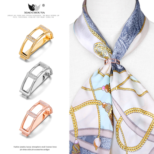 小香风新款个性拱桥半圆丝巾扣高端方巾围巾飘带气质镶钻铜配饰品