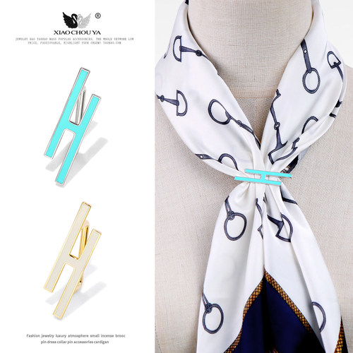 爱H方形丝巾扣环简约气质两用高档方巾扣懒人创意百搭配饰固定扣