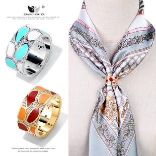 高端小香风珐琅圆环丝巾扣镶钻款 两用空姐方巾扣衣角扣百搭配饰品