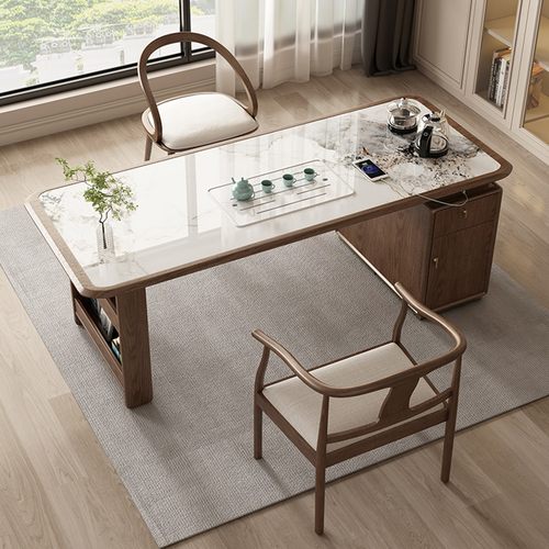 白蜡木实木岩板茶台家用阳台茶桌椅组合1.3米泡茶桌新中式高级感