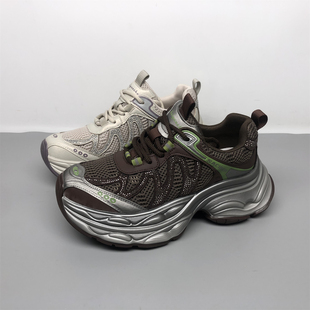 女网面透气休闲运动鞋 厚底老爹鞋 水钻潮 2025新款 品牌撤柜真皮女鞋