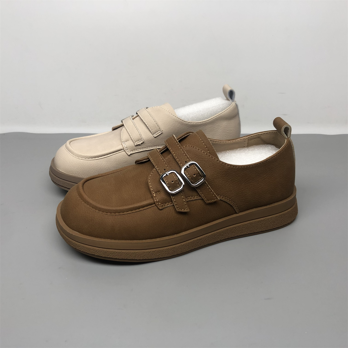 品牌撤柜真皮厚底乐福鞋女