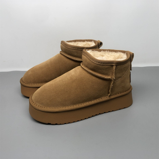 撤柜真皮雪地靴女2025冬季加绒休闲舒适保暖大棉牛皮雪地靴厚底潮